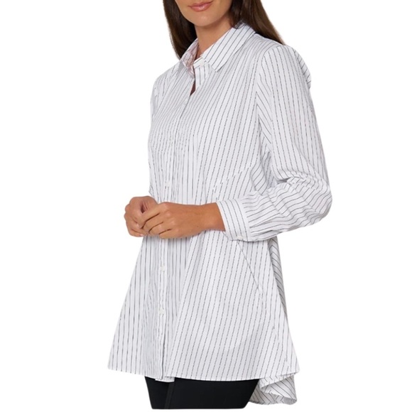 STELLA CARAKASI Center Stage Shirt Striped White Button-Up Top SZ XXL Luxury EUC - Picture 1 of 11